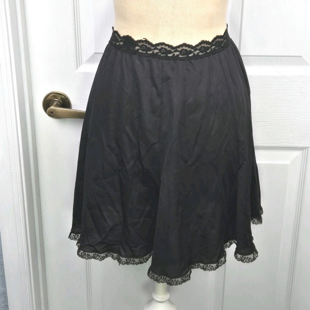 Olga Womens Secret Hug Vtg Black‎ Nylon Half Slip Size S Lace Waistband Lingerie